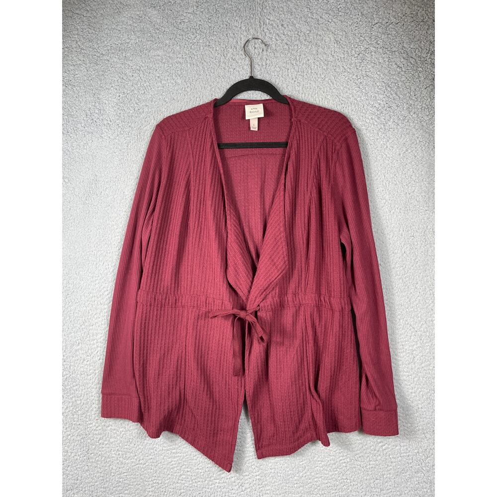 Knox Rose Berry Pink Waffle Knit Tie Front Long Sleeve Cardigan Womens Size L
